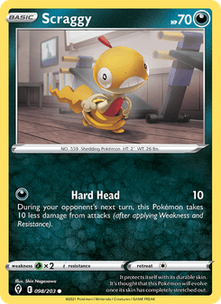 Scraggy — Evolving Skies · 98. Gym surroundings connect the character to the workout theme.